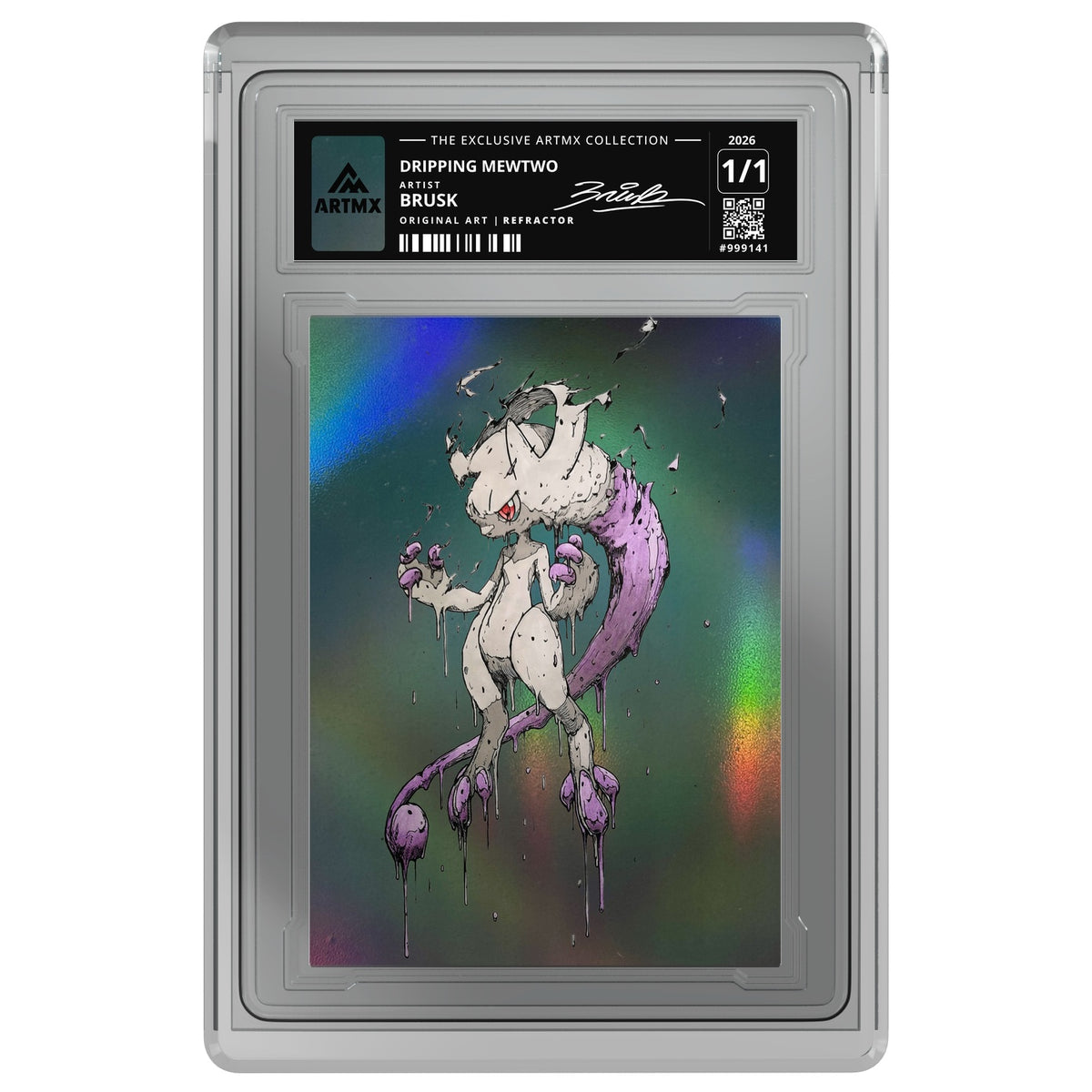 DRIPPING MEWTWO by Brusk — Refractor — on white