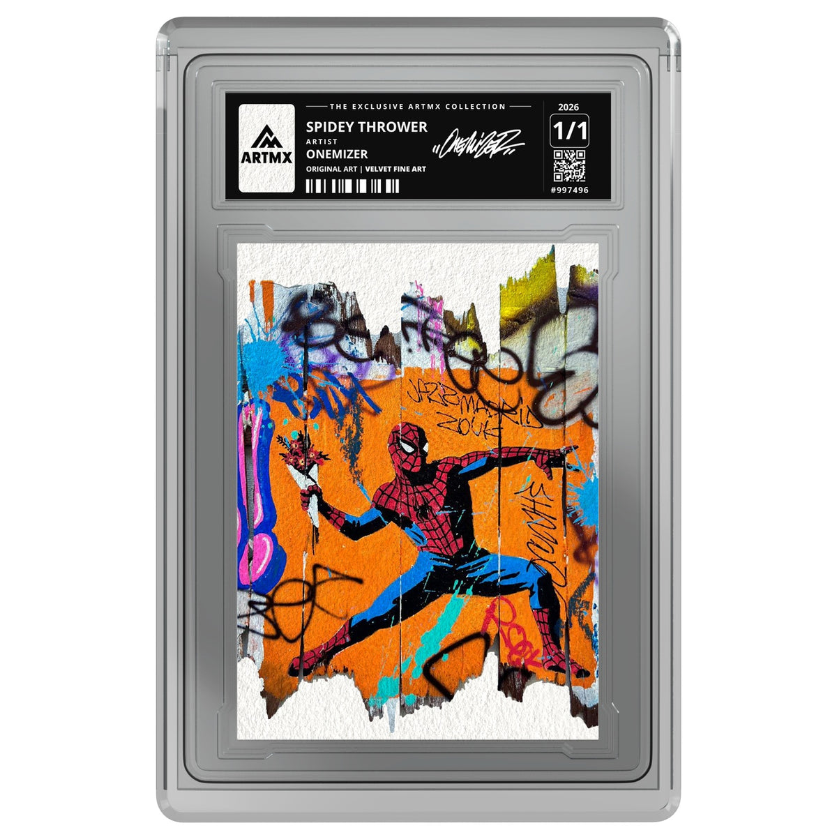 SPIDEY THROWER by Onemizer — Velvet Fine Art — on white